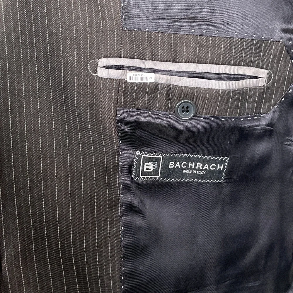 Bachrach Suit Men‎ 46R 38W26L Brown Pinstripe Italy